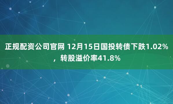 正规配资公司官网 12月15日国投转债下跌1.02%，转股溢价率41.8%